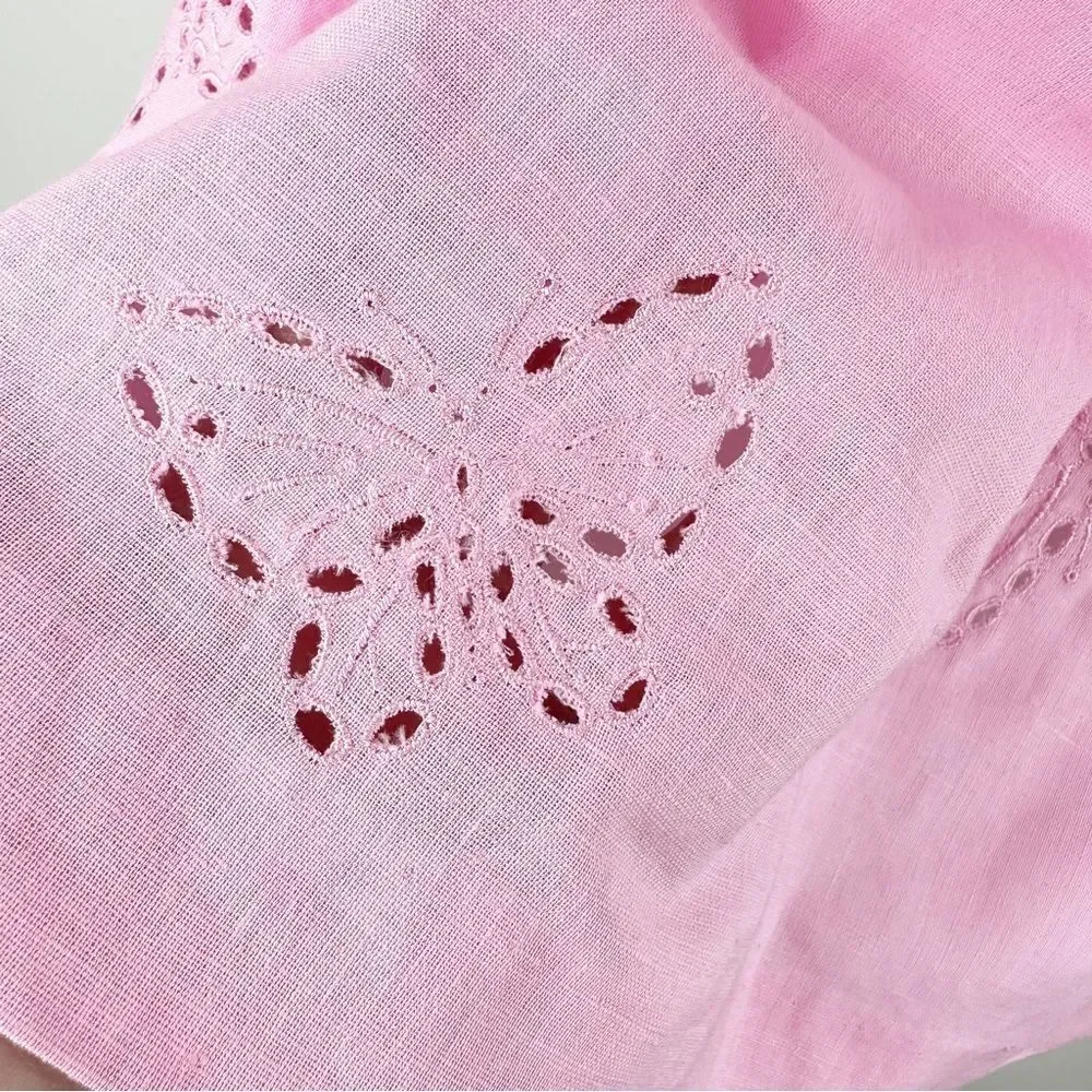 Lilly Pulitzer Linen Pink Butterfly Eyelet Sundress‎ w/Back Button Detail New 5